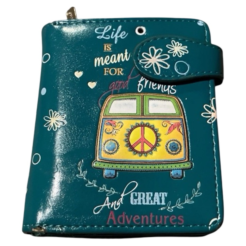 Shagwear Teal Adventure Wallet with 60s Peace & Van Design Bifold Snap zipper